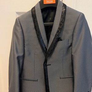 Boys dress jacket- Black and white with sequin lapel size 8